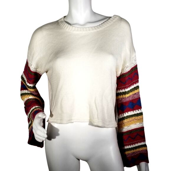 Altar'd State Boho Bell Sleeve Cropped Sweater Sz M - Picture 1 of 7